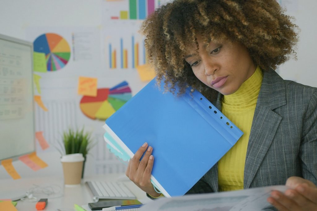 Responsible worker exploring papers